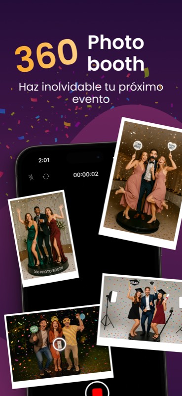 Pantalla de grabación de cabina 360 en la app BoothLab para iPhone